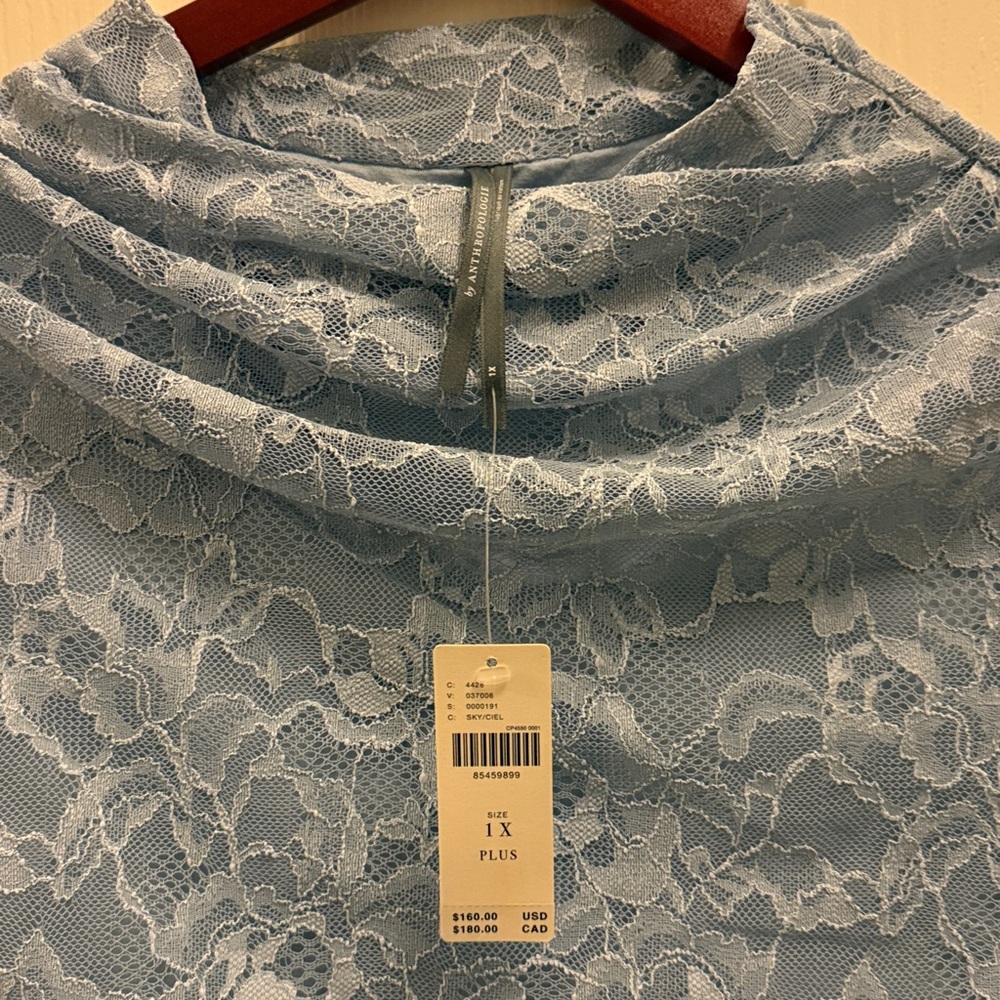 Anthropologie The Maya Dress Ruched Cowl Neck Lace Edition in blue. NWT - Picture 9 of 9